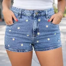 Short Jeans 54 ao 36 Feminino Bordado sem Lycra