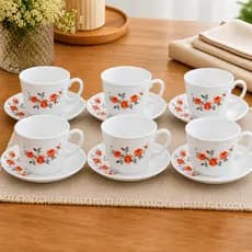 Conjunto 12 Peças Xícara Chá Red Rose C/ Pires Porcelana Branca Relevo Rosas Jogo de Chá Café Luxo ☕