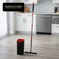 🔥 Mop Esponja PVA Com Balde + Cabo Aço Inox 125cm Rodo Magico