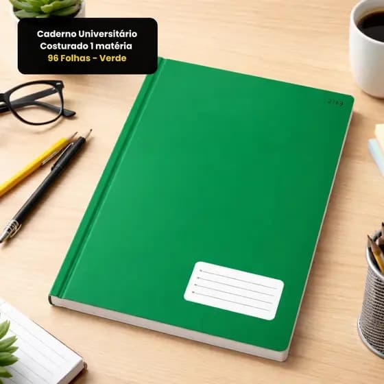 Caderno Universitário Costurado 1 Matéria 96 Fls Verde Capa Dura Animativa 📗