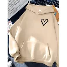 Moletom Canguru Unissex Coração Contorno Capuz Flanelado Estampado Inverno Com Bolso Coração