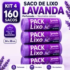 Saco Lixo Perfumado Lavanda Kit 160 Unidades 34x38 Pia Banheiro Antiodor Reforcado