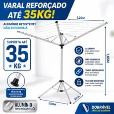 Varal Dobrável Giratório 9 Cordas Alumínio Reforçado Compacto Secagem Rápida Roupas
