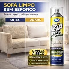 Limpa Estofados Zip Clean 300ml Espuma Seca Tira Mancha Forte Sofá Banco Carro Colchão Tapete