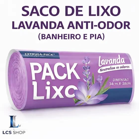 Saco Lixo Perfumado Lavanda 8L 34x38cm Banheiro Pia Neutraliza Odores Resistente Perfume Cheiroso