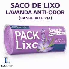 Saco Lixo Perfumado Lavanda 8L 34x38cm Banheiro Pia Neutraliza Odores Resistente Perfume Cheiroso