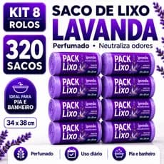 Kit 8 Sacos Lixo Lavanda 320 Sacos Pia Banheiro Anti Odor Forte Resistente