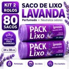 Saco Lixo Perfumado Lavanda Kit 80 Unidades 34x38 Pia Banheiro Cozinha Antiodor Reforcado