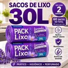 Kit 2 Saco De Lixo 30L Perfumado Lavanda Neutra Odores Reforçado 59x62