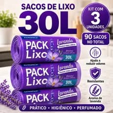 Kit 3 Saco De Lixo 30L Lavanda Perfumado Neutra Odores Reforçado Cozinha Banheiro Casa 59x62