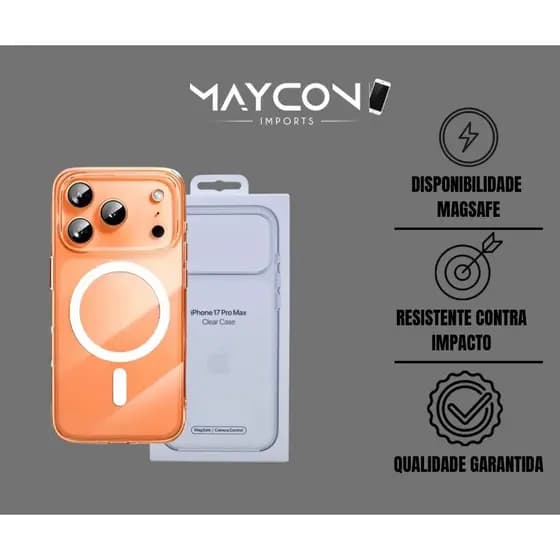 Capinha Capa Para iPhone 17 Pro 17 Pro Max Transparente Não Amarela Laranja Case Magsafe Magnética Premium Anti Impacto