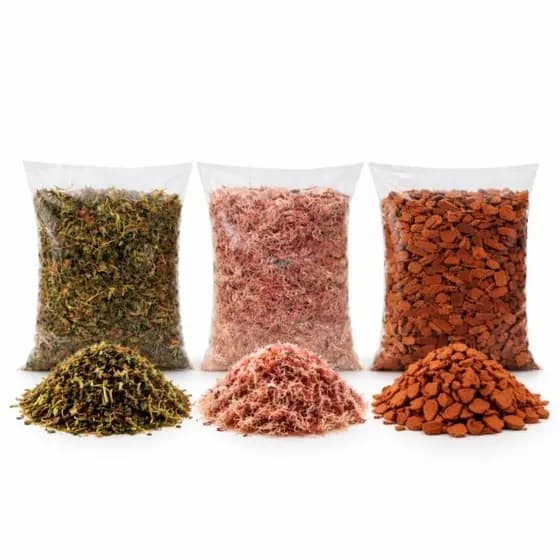 Kit Casca de Pinus, Musgo Verde e Musgo Sphagnum, substrato para Orquídeas, manutenção de Orquídeas e Vasos cultivo deco
