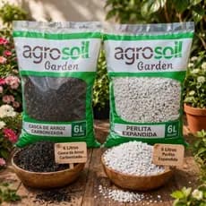 Kit 6 L Perlita e Casca de arroz carbonizada, Terra para Cactus e Suculentas. Fertilizantes Naturais.