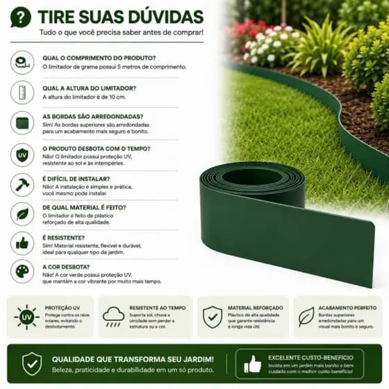 10 Metros Limitador de Grama, Separador de Grama para Jardim Com borda Reforçado e Flexível