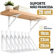 Kit Suporte Mão Francesa 19cm/23cm/29cm - Prateleira Tábua Cantoneira Reforçada Branca BP