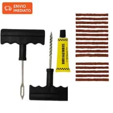 Kit Reparo Pneu Sem Câmara Completo Carro Moto com Cola e Macarrão Completo Conserto Imediato