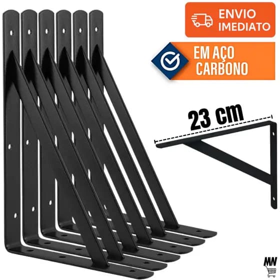 Kit de suporte 2 a 20 Mãos francesas 23cm Preta Canto de Prateleira Reforçado