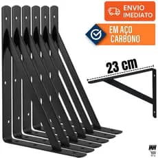 Kit de suporte 2 a 20 Mãos francesas 23cm Preta Canto de Prateleira Reforçado