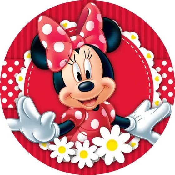 Painel Redondo Tecido Sublimado Minnie Vermelha 1,50m