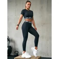 Conjunto Fitness Cropped Top + Calça Legging Suplex para Academia Treino Feminino