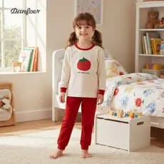 Meninas casa pijamas primavera outono médio pequeno crianças conjunto de roupa interior de manga comprida calças dividid