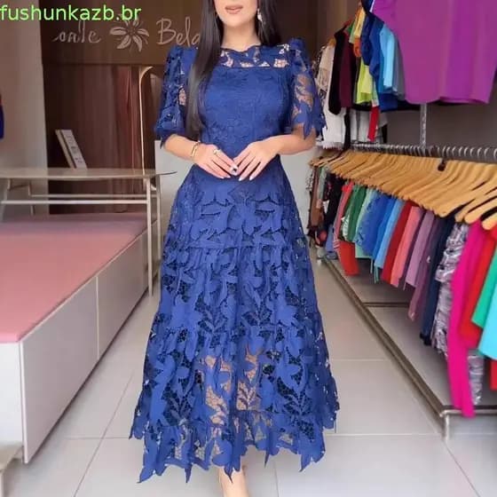 [Grande estoque pronto] Cross-Border 2026 verão novo estilo renda oca gola redonda vestido longo de cintura estreita