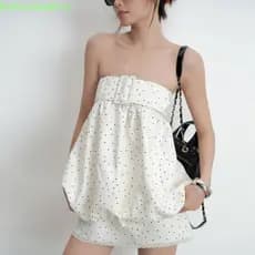 Jamaisvu francês elegante bolinhas flor botão tubo vestido superior feminino primavera moda pequena saia de renda