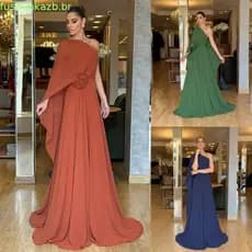 2026 europeu americano novo estilo ombro oblíquo Chiffon vestido de festa INS solto bainha grande saia longa feminina