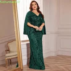 Novo vestido de noite com lantejoulas e mangas compridas, estilo europeu e americano, tamanho grande, para mulheres, ele
