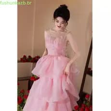 Vestido de noite feminino rosa High-End luz luxo nicho bonito Super fada doce 18 anos de idade estudante dia banquete Es