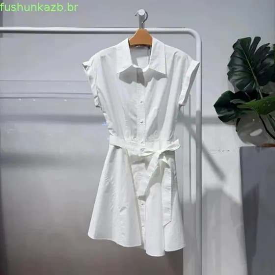Cinto duplo MM mai 26 verão branco puro algodão csa saia vestido feminino manga curta lapela 4H4291001