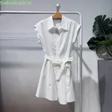 Cinto duplo MM mai 26 verão branco puro algodão csa saia vestido feminino manga curta lapela 4H4291001