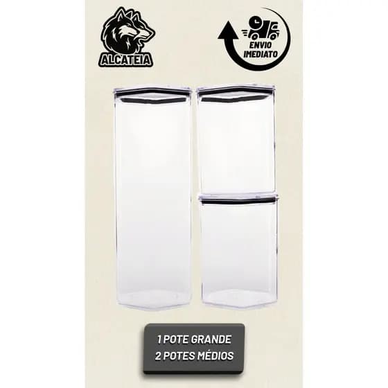 Kit 3 Potes Hermético Cozinha Envio Imediato