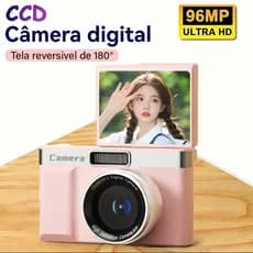 Câmera Compacta 4K 96MP, Zoom 8X e Tela 180° para Selfie, Vlog e Foto Profissional
