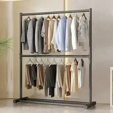 Cabide de roupas de poste Duas camadas， cabideiro de secagem de roupas para serviços pesados cabide de chão para varanda