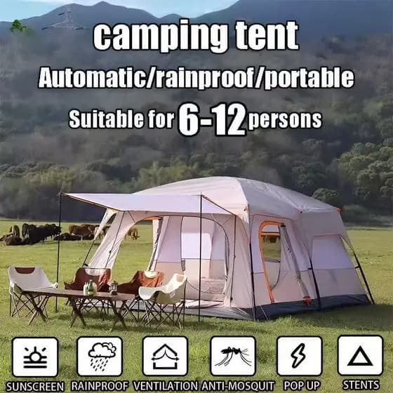 Tenda de camping para 8 a 14 pessoas, tenda grande para família com dois quartos e uma sala de estar