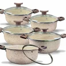 Jogo de Panelas 5 Peças Antiaderente Teflon Vanilla Caçarolas Grossas 3mm Tampa de Vidro
