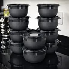Kit 10 Bowl Preto 1300ml com Tampa Potes GL MIX - Reforçados Cozinha Alimentos e Marmitas Congelador