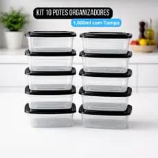 Kit 10 Potes 1000ml 1L 1kg GL MIX - Transparente Tampa Color BPAFREE Vasilha Organizador recipientes