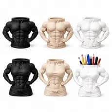 Porta Canetas Fitness Torso Academia 💪 | Organizador de Mesa Geek Decorativo para Escritório