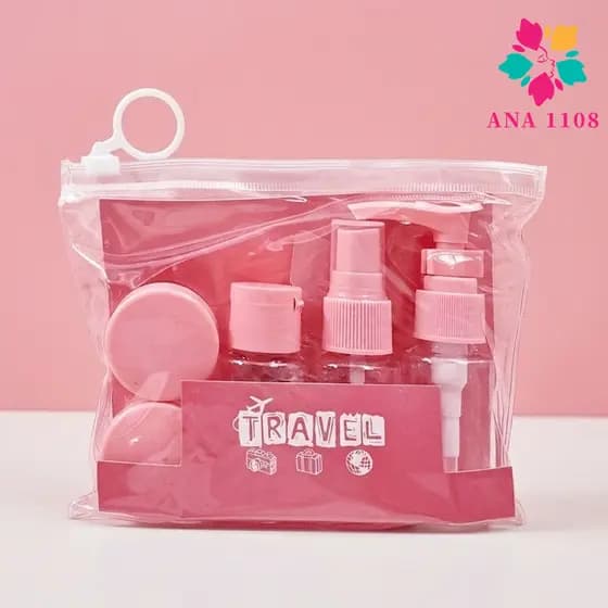 ANA1108 Kit  Mini Rosa Frascos para Viagem Organizador Shampoo Condicionador Creme Perfume