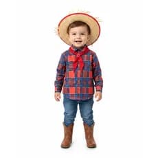 Camisa Junina Infantil Xadrez Com Lenço Roupa Caipira Menino Oferta São João