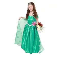 Fantasia Fada da Floresta Infantil Verde Luxo Vestido Completo M e G