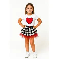 Tutu Rainha de Copas Infantil Saia Xadrez Preta e Branca Carnaval Festa Halloween