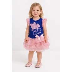 Fantasia Infantil Porquinha Vestido Azul Rosa Tule Brilho Menina 2-3 Anos