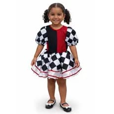Fantasia Infantil Arlequina Luxo Vestido Xadrez Menina Halloween Festa Tamanho M 4 a 6 anos