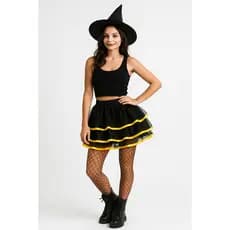 Saia Tutu Preta Com Fita Dourada Fantasia Carnaval Halloween