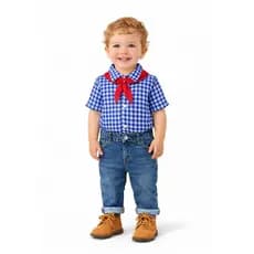 Camisa Caipira Infantil Menino Festa Junina Roupa Fantasia Caipira Com Lenço Quadrilha Escolar