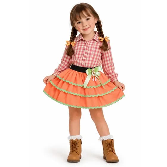 Saia Junina Infantil Luxo Tutu com Babados e Laço