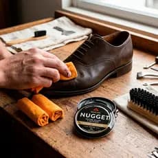 Kit Limpeza Sapatos Social 4 Peças Escova + Cera Nugget Preta Brilho Calçados